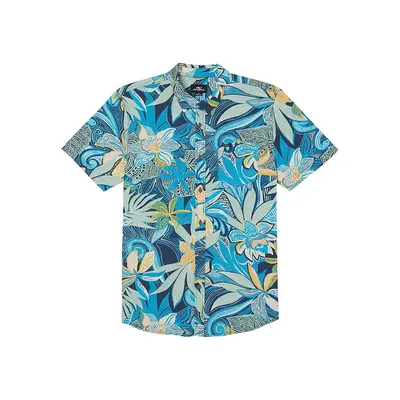 Oasis Eco Tropical-Print Organic-Cotton-Blend Shirt