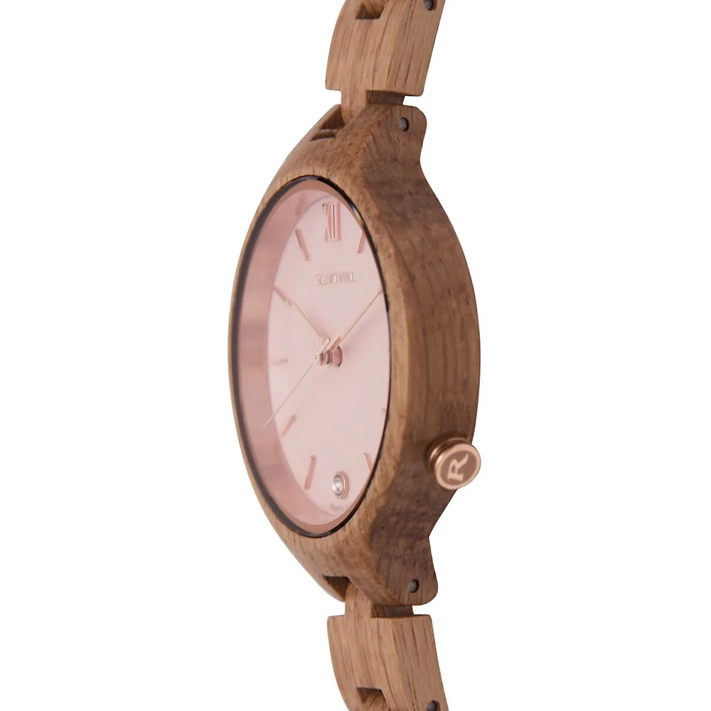 Montre analogique à bracelet à maillons en bois de chêne, collection Gratitude OAK-WD-GRTTD