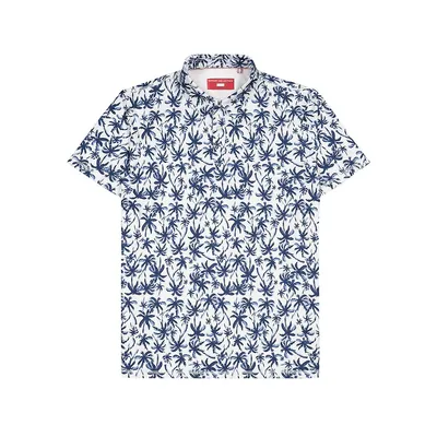 Tropical-Print 4-Way Stretch Polo Shirt