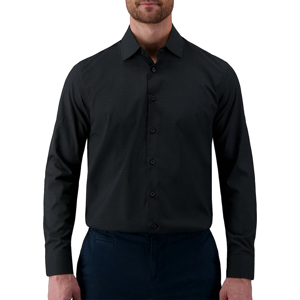 4-Way Stretch Tonal Grid Print Dress Shirt