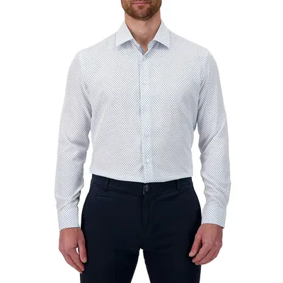 Slim-Fit 4-Way Stretch Geo-Neat Print Dress Shirt