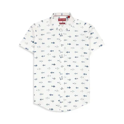 Boy's Fish-Print Short-Sleeve Shirt