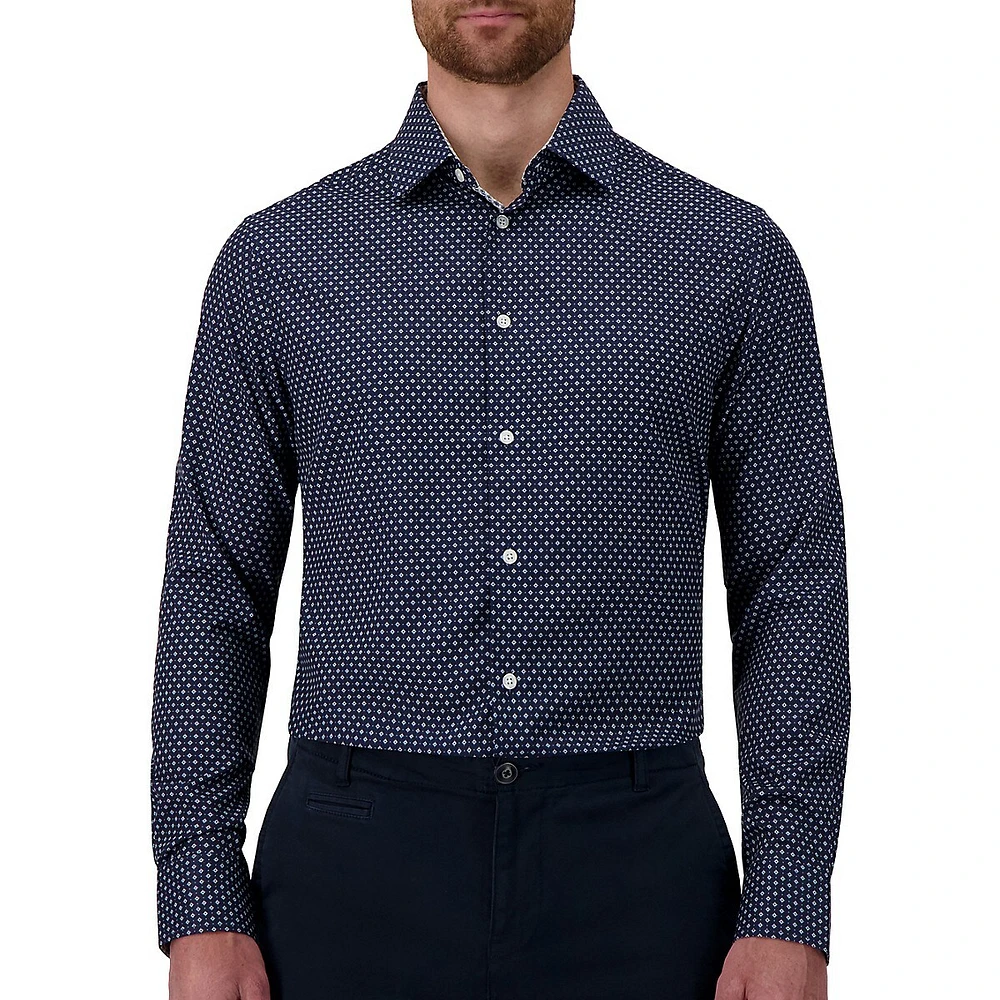 4-Way Stretch Geo-Print Dress Shirt