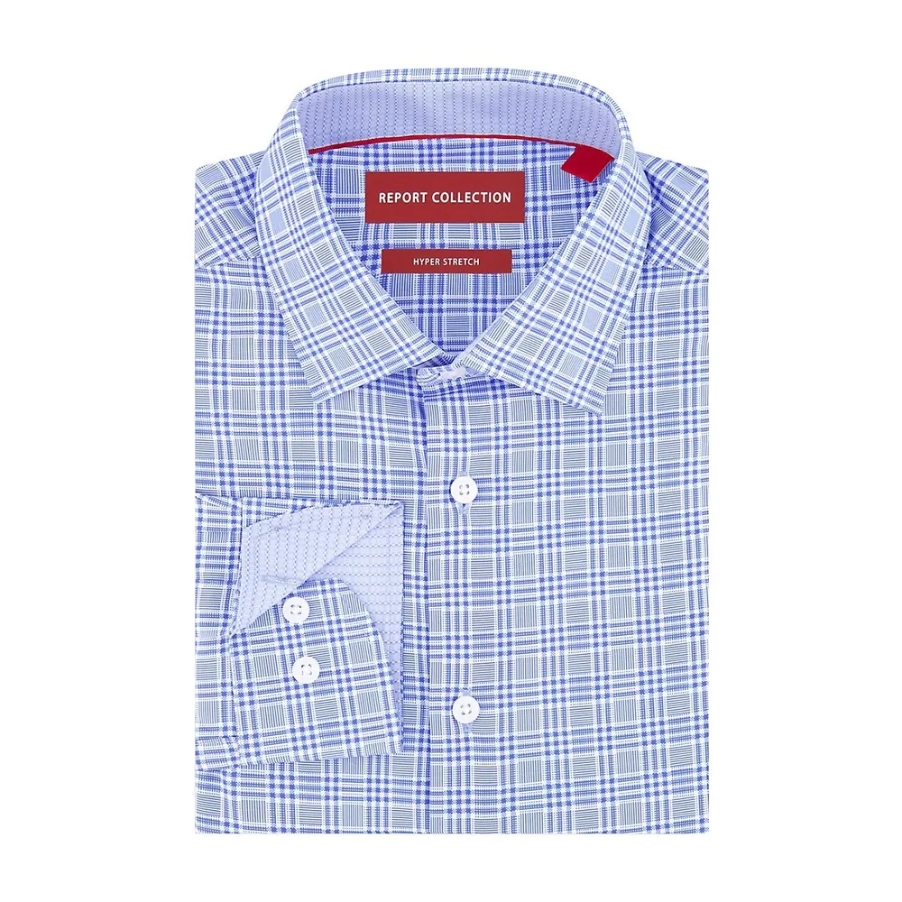 Slim-Fit Recycled 4-Way Stretch Checkered Dress Shirt