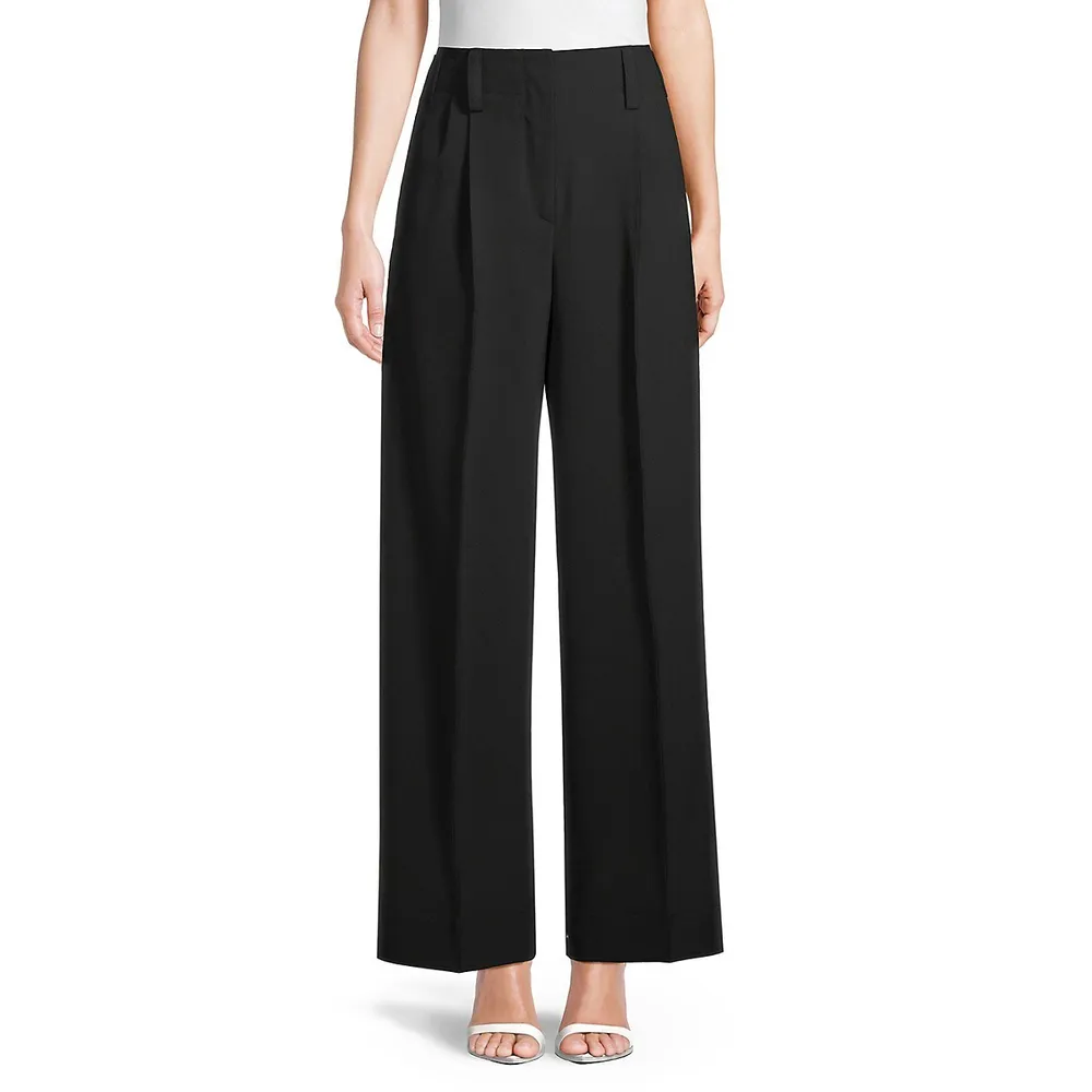 Standards & Practices Women's Pintuck Stretch Crepe Wide Leg Trouser - Black