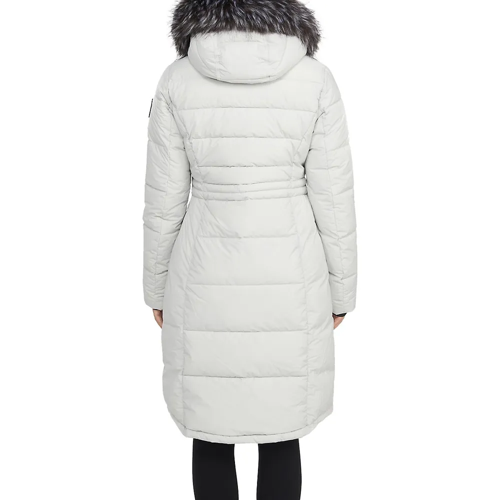 Jupiter Faux Fur-Trim Stretch Quilted Puffer Coat