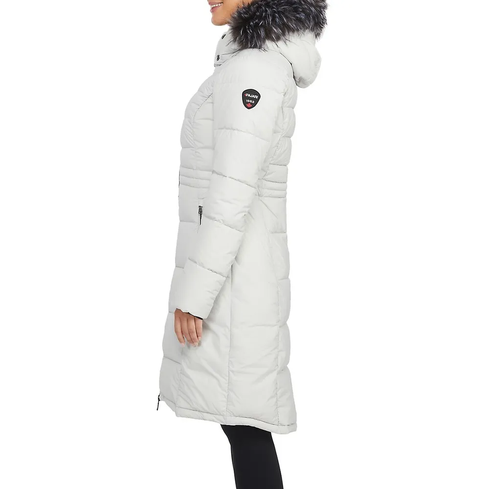 Jupiter Faux Fur-Trim Stretch Quilted Puffer Coat