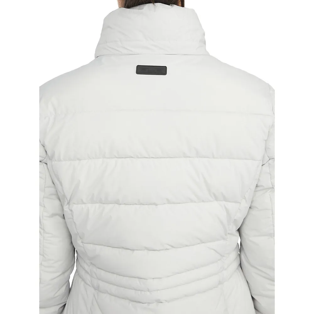 Jupiter Faux Fur-Trim Stretch Quilted Puffer Coat