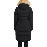Heritage Fox Fur Trim Attached Hood Quilted Puffer Jacket