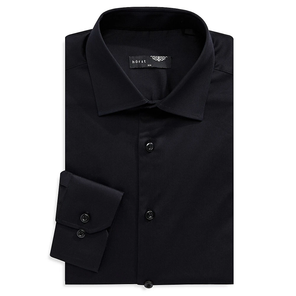 Slim-Fit Solid Stretch Satin Dress Shirt