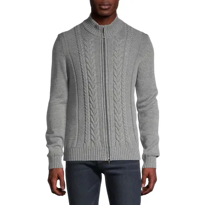 Cable-Knit Zip-Front Cardigan