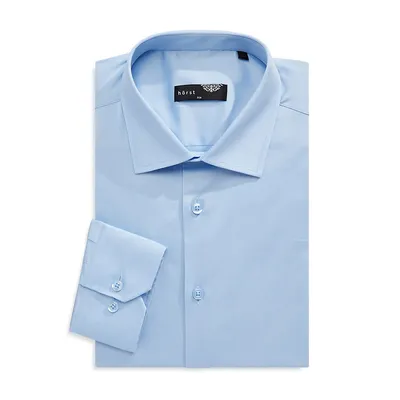 Slim-Fit Solid Stretch Satin Dress Shirt