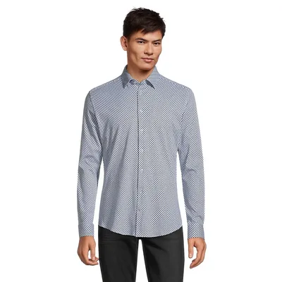 Geometric-Print Stretch Jersey Knit Shirt