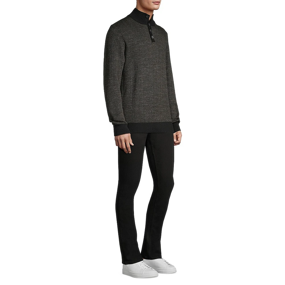 Wool-Blend Light Gauge Mockneck Henley Sweater