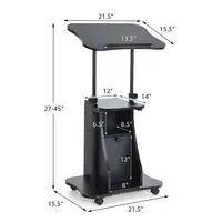Set Of 2 Height Adjustable Standing Desk Mobile Podium W/tilt Top & Door Cabinet