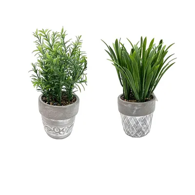 Artificial Plants In Ceramic Gray Pot Asstd - Set Of 2