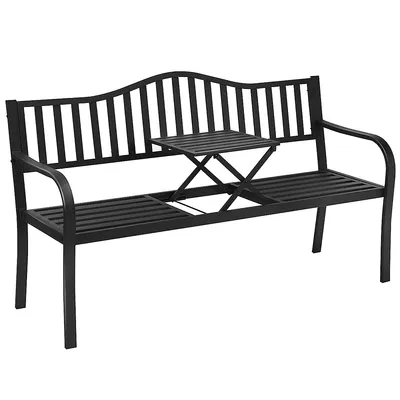 Patio Garden Bench Steel Frame Adjustable Center Table Outdoor Porch Loveseats