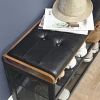 Industrial Shoe Rack Bench With Padded Faux Leather
