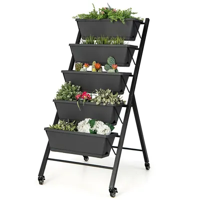 5-tier Vertical Raised Garden Bed Elevated Planter With Wheels & Container Boxes