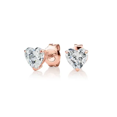 Heart Stud Earrings With Carats* Of Signature Simulant Diamonds in 10 Karat Gold