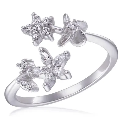 Sterling Silver White Flower With Cz Ring