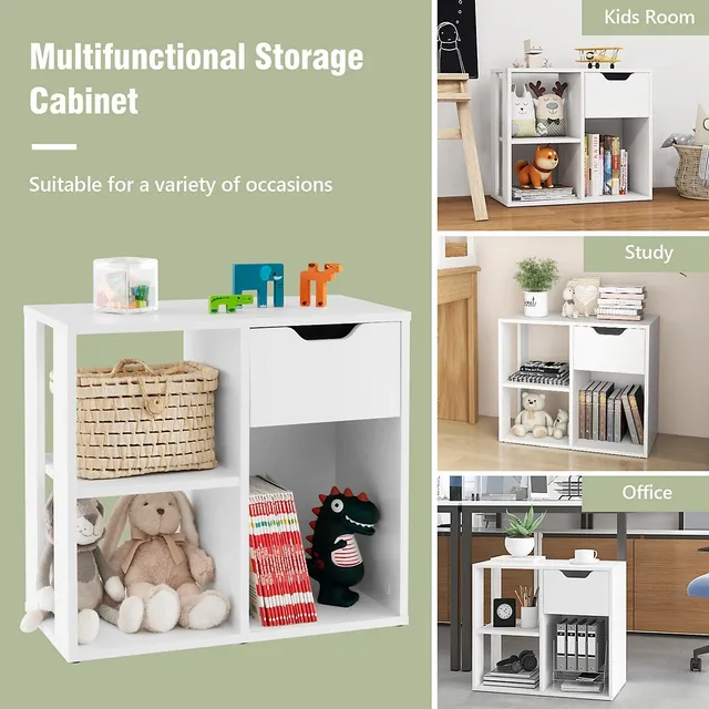 Costway 3-tier Kids Storage Shelf Cubes W/3 Baskets Corner Cabinet