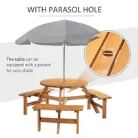 6 Person Round Picnic Table Bench Set With Umbrella Hole