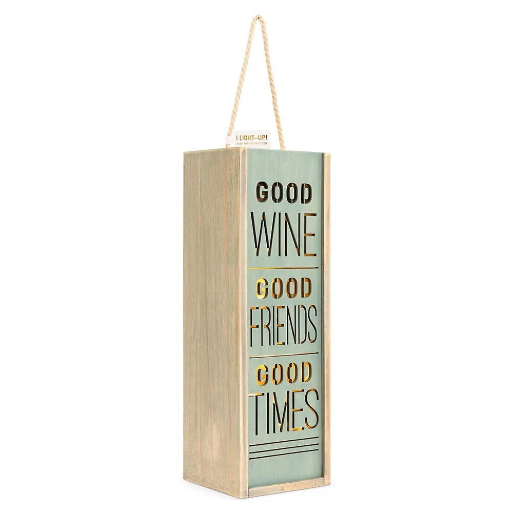 Lanterne en bois Uncork & Unwind Good Wine & Good Friends