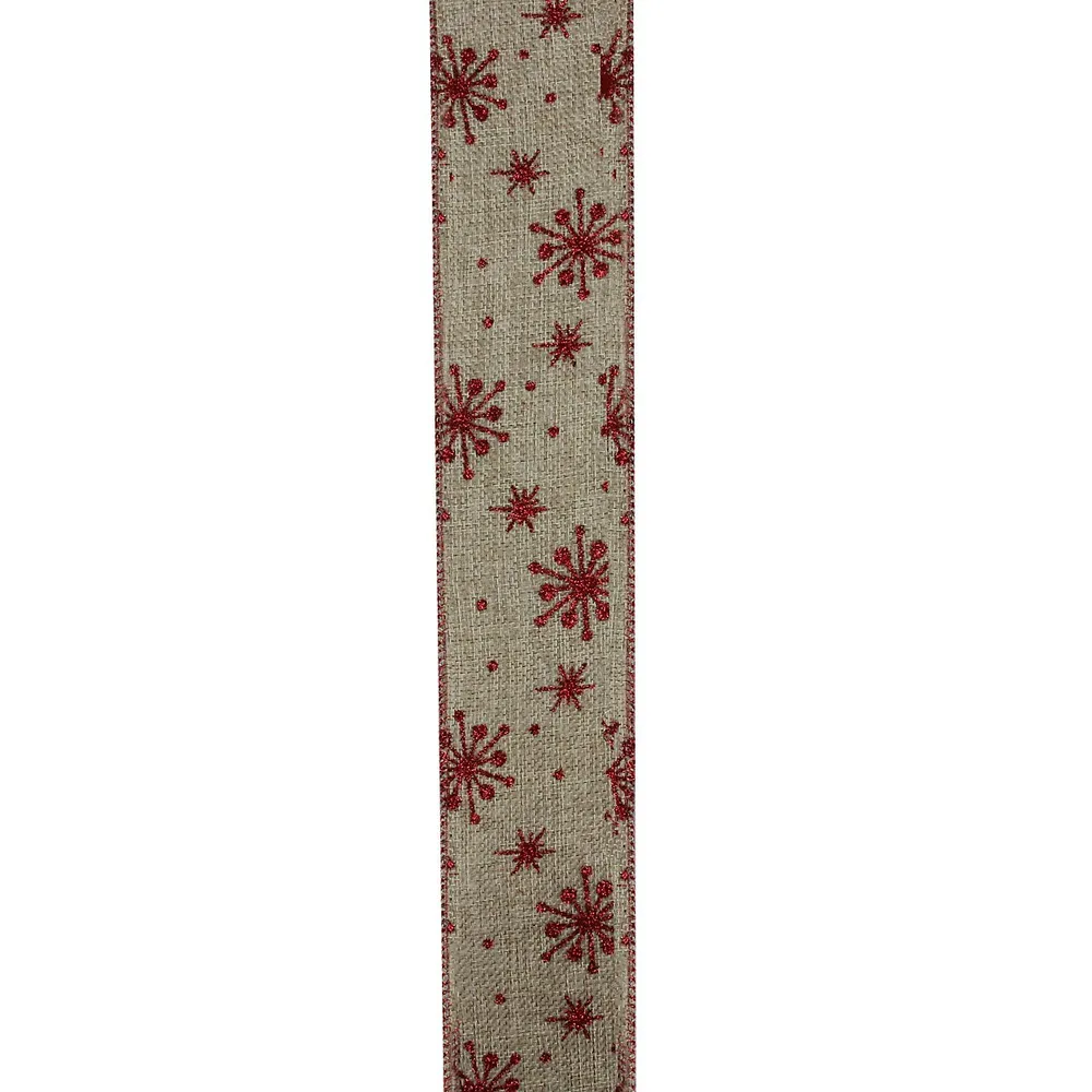 Shimmering Red with Silver Snowflakes Wired Craft Christmas Ribbon 2.5 x  10 Yards