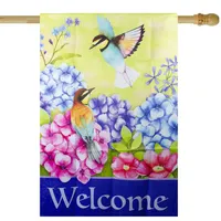 Welcome Floral Hummingbird Outdoor House Flag 28" X 40"
