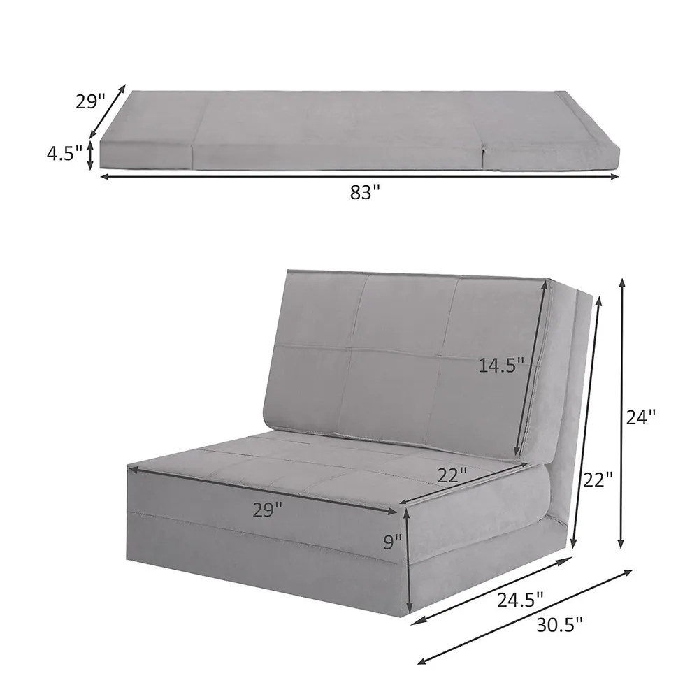 Convertible Sofa Bed 3-in-1 Pull-out Sofa Chair Adjustable Reclining Chair  Grey