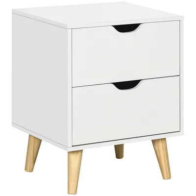 Bedside Table, Nightstand With Drawers, Side Table Wood Legs