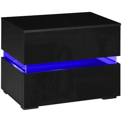 Modern Nightstand With 2 High Gloss Drawers Rgb Led Lights