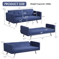 Convertible Futon Sofa Bed Folding Recliner W/usb Ports&power Strip Greyblue