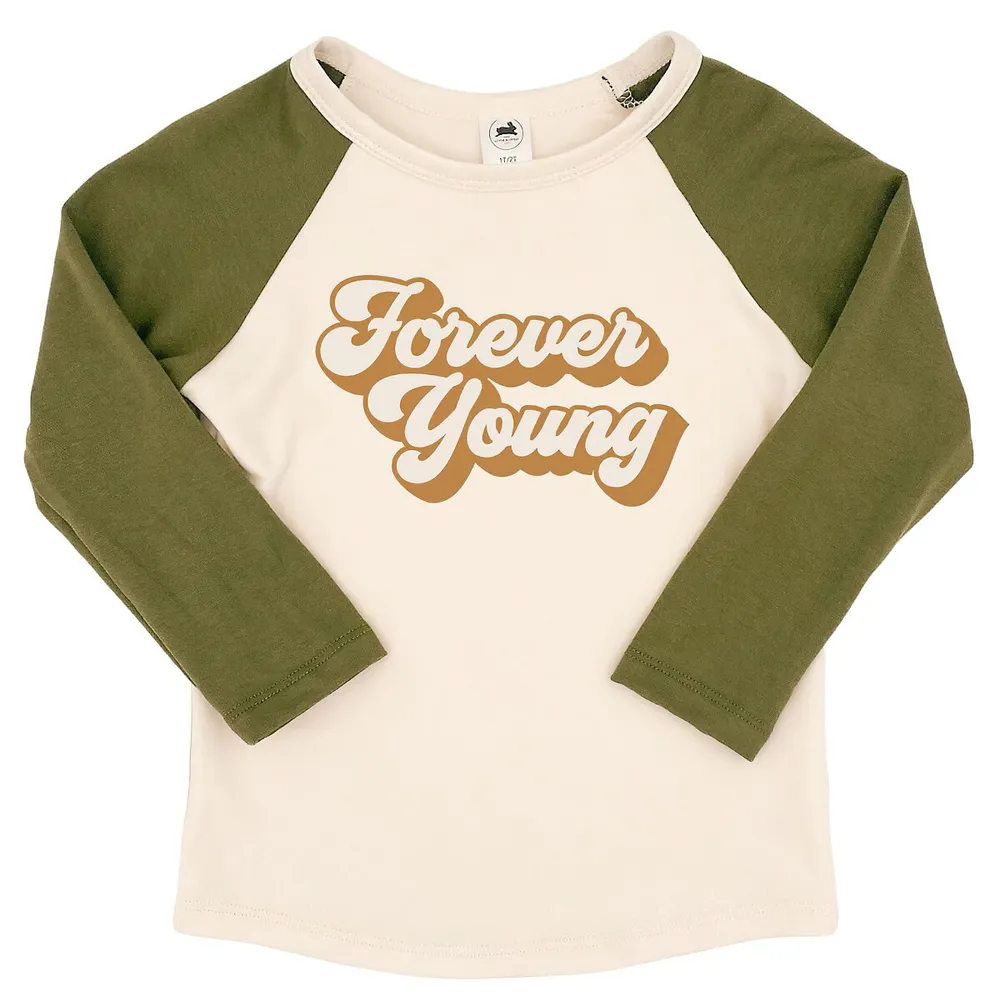 Little & Lively Bamboo/cotton 'forever Young' Baseball Raglan Shirt, Cream  & Olive