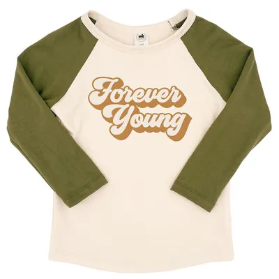 Bamboo/cotton 'forever Young' Baseball Raglan Shirt | Cream & Olive