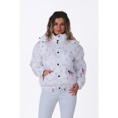 White Oosc Print Chic Puffer Jacket