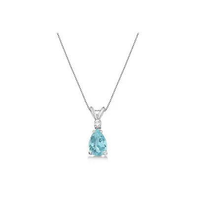 Pear Aquamarine And Diamond Solitaire Pendant Necklace 14k White Gold (0.75ct)