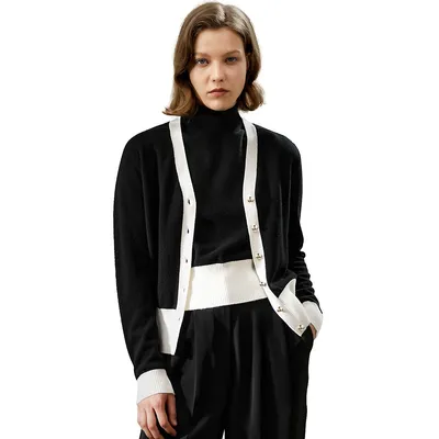 Gemini Cashmere Cardigan With Contrasting Hem For Women