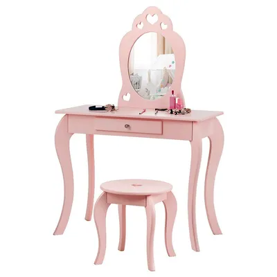 Kids Vanity Set Princess Makeup Dressing Play Table W/mirror
