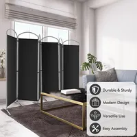 6 Panels Folding Privacy Screen Ft Tall Fabric For Home Black