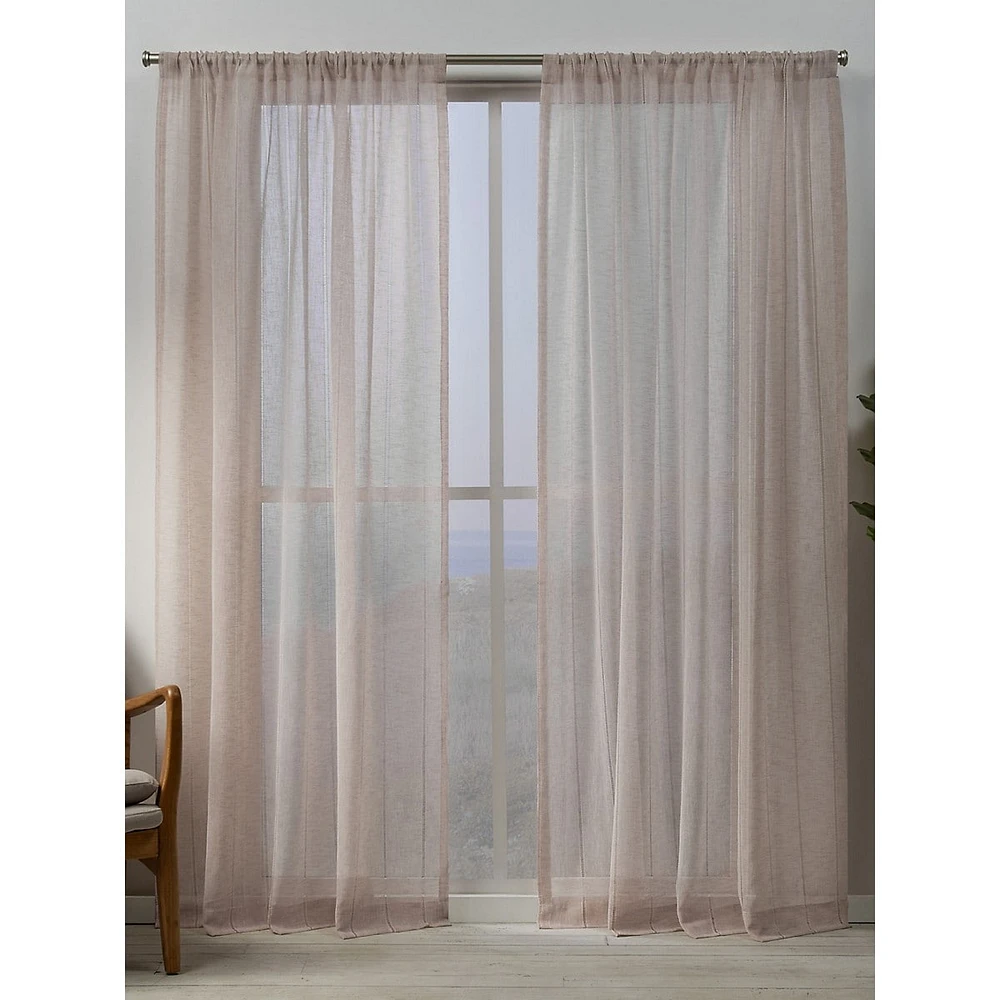 Hemstitch Sheer Embellished Rod Pocket Top Curtain Panels