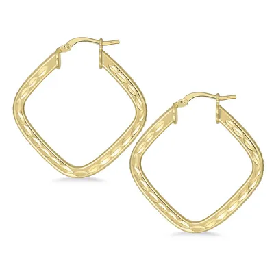 18kt Gold Plated Diamond Cut and Shape Hoop Earring