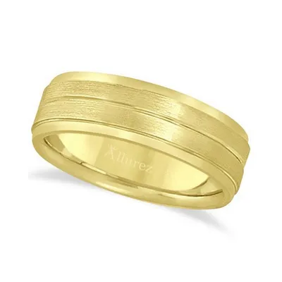 Carved Wedding Band 14k Yellow Gold For Men (7mm)