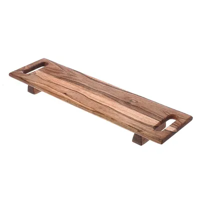 Acacia Wood Rect. Serving Board With Dual Handle On Stand