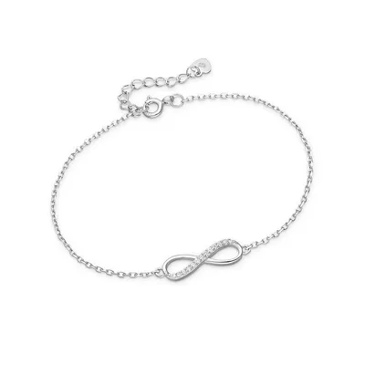 Sterling Silver Infinity Cz Encrusted Charm Bracelet