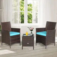 3pcs Patio Rattan Furniture Set Cushioned Sofa Glass Tabletop Deck WhiteRedblue