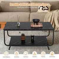 Coffee Table 2-tier Modern Marble Coffee Table W/ Storage Shelf For Living Room