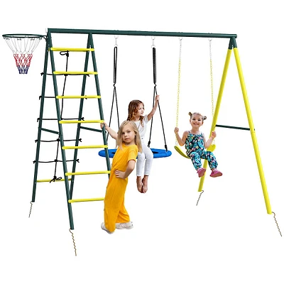 4 In 1 Swing Set For Kids 3-8 Years Backyard Outdoor, Yellow