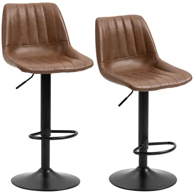 Adjustable Bar Stools Set Of 2 With Pu Leather Upholstery